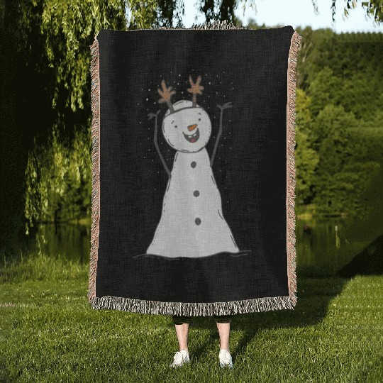 funny snowman with mustache and carrot Woven Blankets