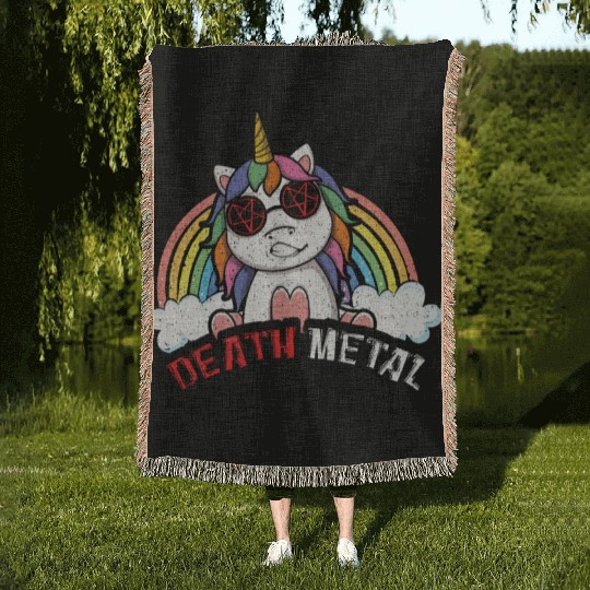 Satan Rainbow Unicorn Love Metal Music Heavy Rock Woven Blankets