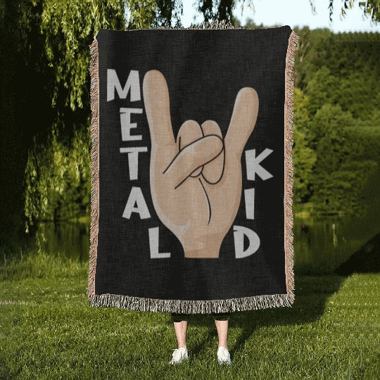 Rocker Rock Sign Rock Hand Metal Kid Music Lover Woven Blankets