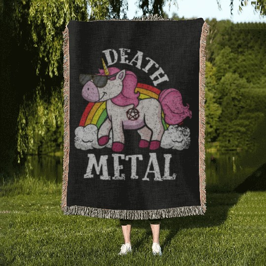 Rainbow Unicorn Rocker Love Metal Music Heavy Rock Woven Blankets