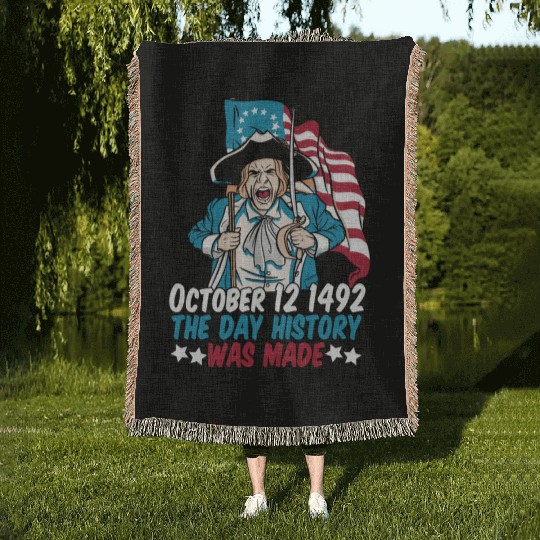 Columbus Day 1492 Us Flag Woven Blankets