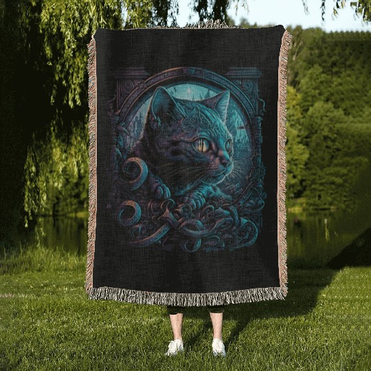 Midnight Kitty Woven Blankets