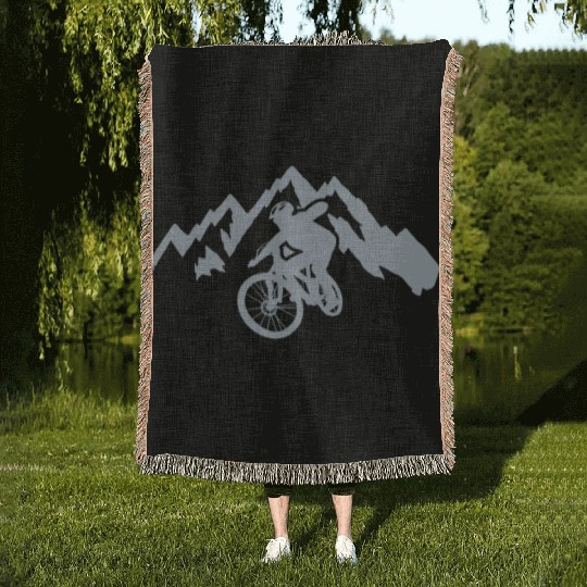 Mountain bike mountains cycling downhill Woven Blankets