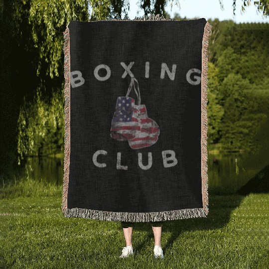 Boxing Club Vintage Us Flag Boxing Gloves Woven Blankets