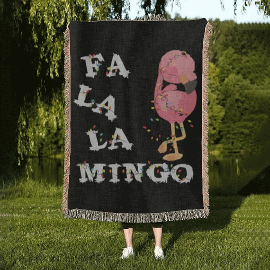 Fa La La Flamingo Family Christmas Woven Blankets