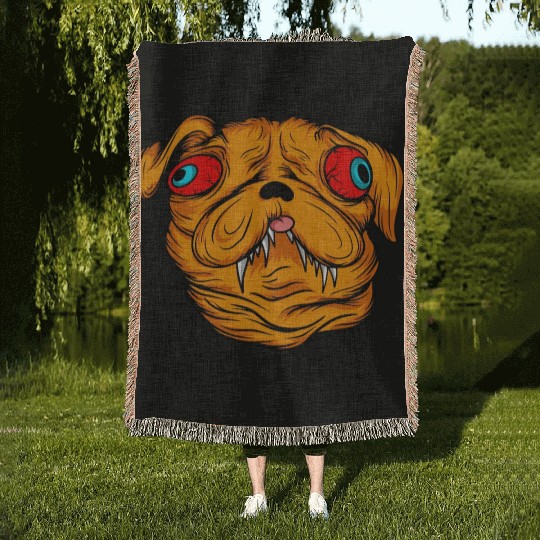 Funny Scary Red Eyes Dog Owners Pet Lover Gifts Woven Blankets