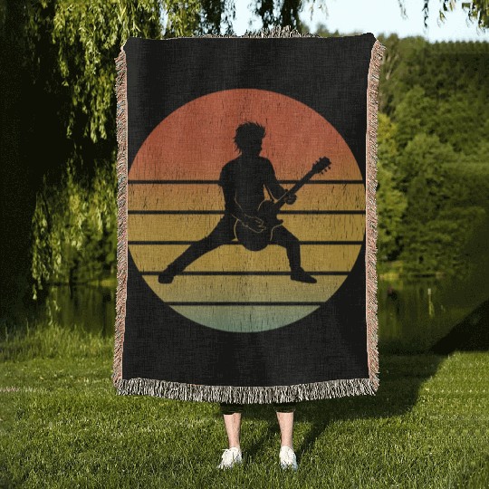 Bass Guitar Player Musician Bassist Vintage Retro Woven Blankets