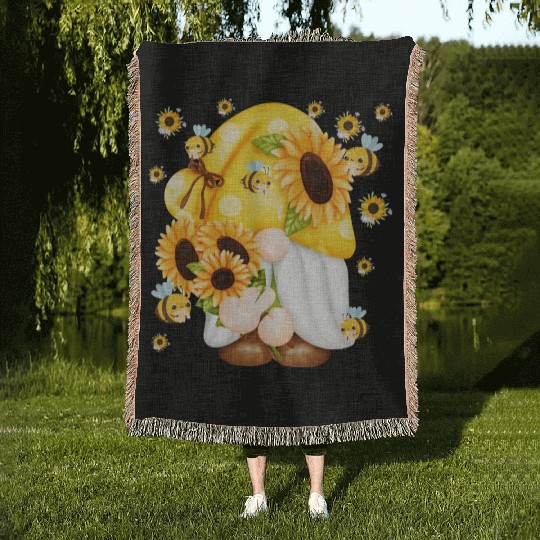 Sunflower Gnome With Bee Woven Blankets