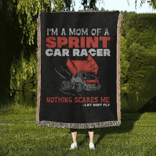 Mom Of A Sprint Car Racer Race Day Driver Mother Woven Blankets