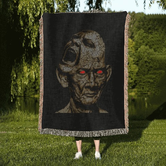Stoic Old Man With Cracked Leathery Skin Red Eyes Woven Blankets