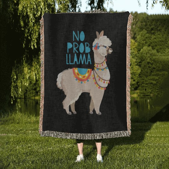 no probllama funny lama comic no problem cute Woven Blankets