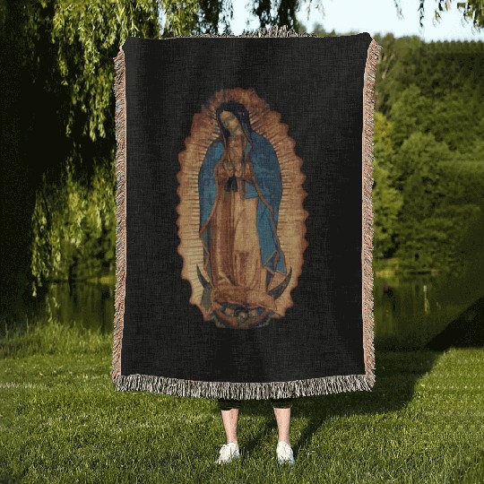 Our Lady Of Guadalupe Catholic Mary Image Woven Blankets
