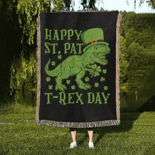 Happy St Pat Trex Day Dino St Patricks Day Toddler Woven Blankets