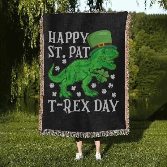 Happy St Pat Trex Day Dino St Patricks Day Toddler Woven Blankets