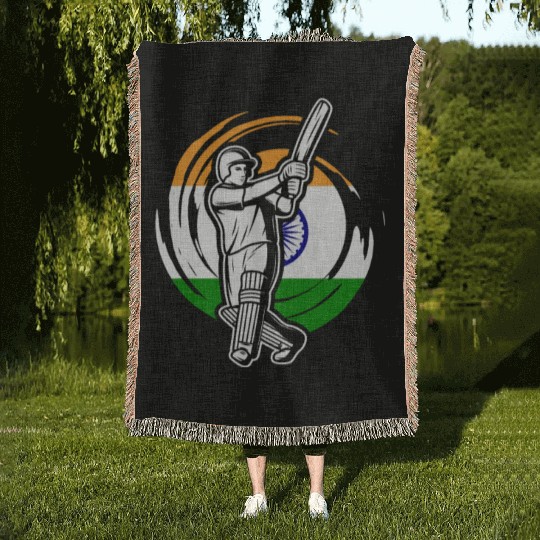 India Cricket Player Woven Blankets