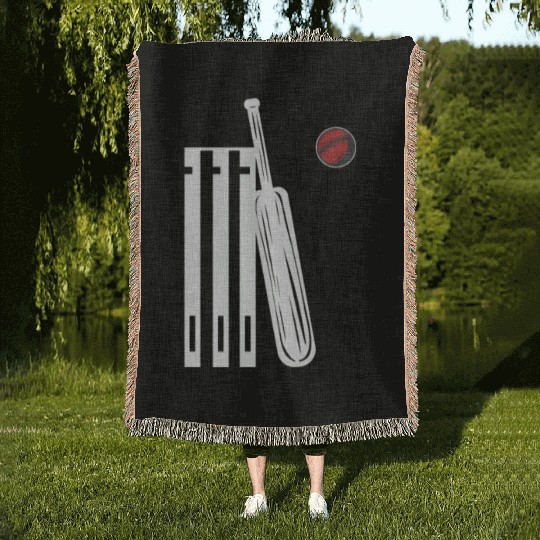 Cricket Wicket Bat and Ball Woven Blankets