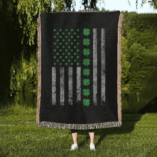 St Patricks Day United States Flag Irish Woven Blankets