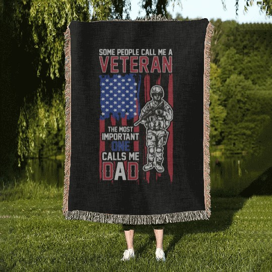 USA Flag US Veteran Dad Grandpa Gift Ideas Woven Blankets
