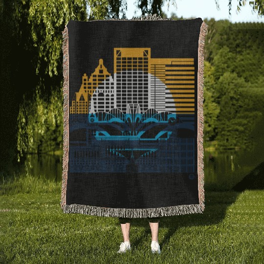Milwaukee Skyline Squared Milwaukee Peoples Flag D Woven Blankets