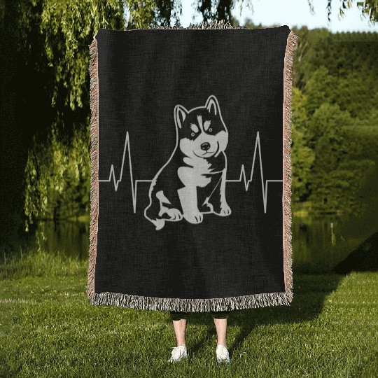 Heartbeat Siberian Husky Husky Woven Blankets