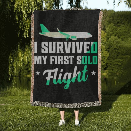 I Survived My First Solo Flight Pilot Woven Blankets
