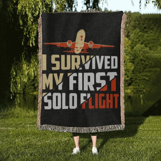 I Survived My First Solo Flight Aviation Woven Blankets