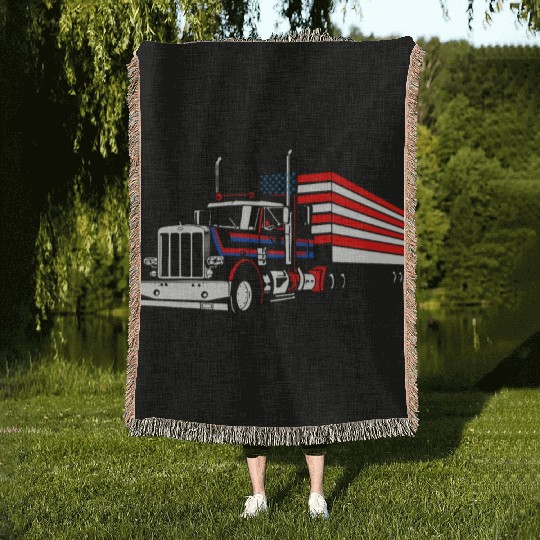 Truck Driver US FLAG, Truck, Trucker Dad Woven Blankets