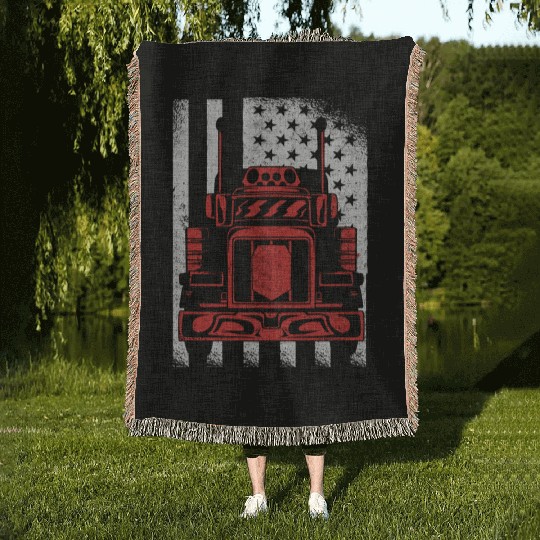 Truck Driver US FLAG, Truck, Trucker Dad Woven Blankets