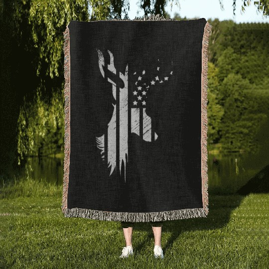 Camouflage Flag Deer Hunting America Flag Woven Blankets