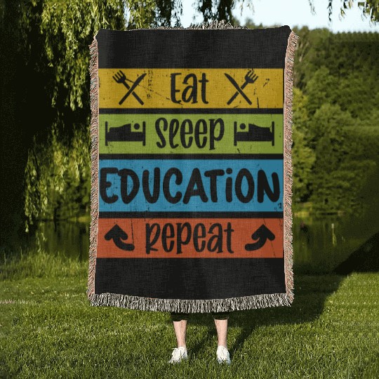 Teacher eat sleep education repeat teachers school Woven Blankets