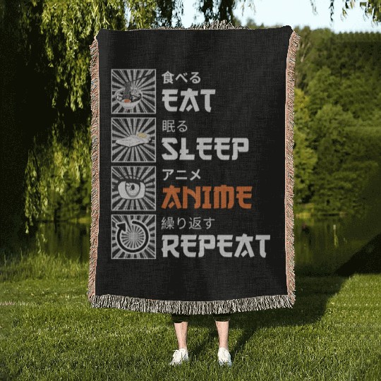 Eat, Sleep, Anime, Repeat - Gift For Christmas Day Woven Blankets