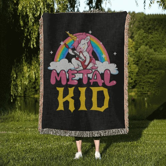 Guitar Unicorn Rainbow Metal Music Heavy Rock Woven Blankets