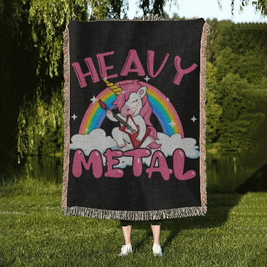 Guitarist Unicorn Rainbow Metal Music Heavy Rock Woven Blankets