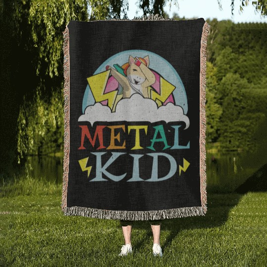 Guitar Metal Kid Music Rock Dab Unicorn Kawaii Woven Blankets