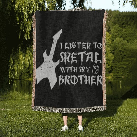 Listen Metal With Brother Metal Kid Music Lover Woven Blankets