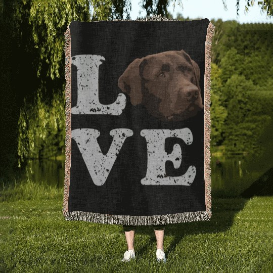 I Love My Chocolate Lab Labrador Retriever Dog Woven Blankets