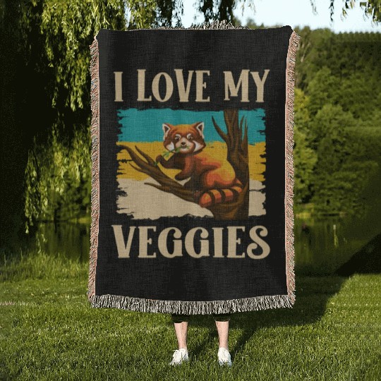 I Love My Veggies Red Panda Zookeeper Wildlife Woven Blankets
