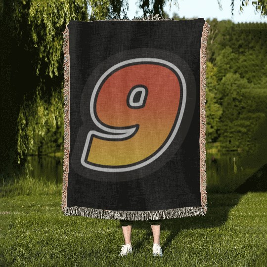 Number Nine 9 Gradient Yellow Orange 3 Stroke Woven Blankets