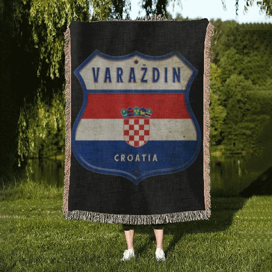 Varaždin Croatia flag coat of arms design Woven Blankets
