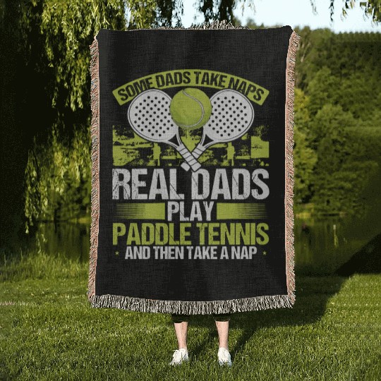 Paddle Tennis Player Match Dad Papa Fathers Day Woven Blankets