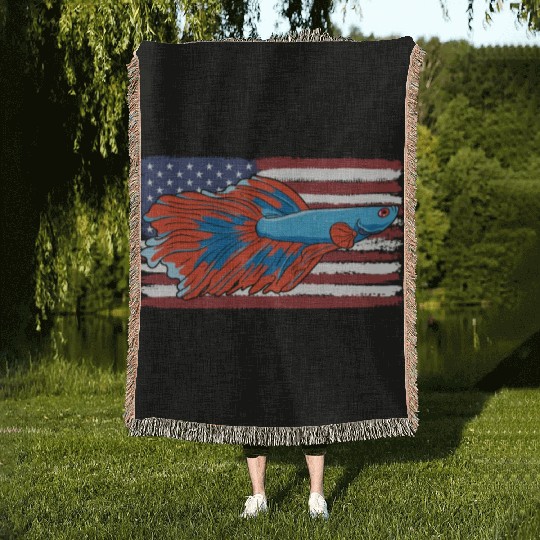 Betta Fish American US Flag Aquarium Fish Keeper A Woven Blankets