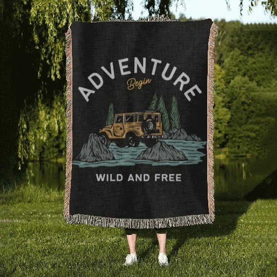 Light Blue Illustration Adventure Woven Blankets