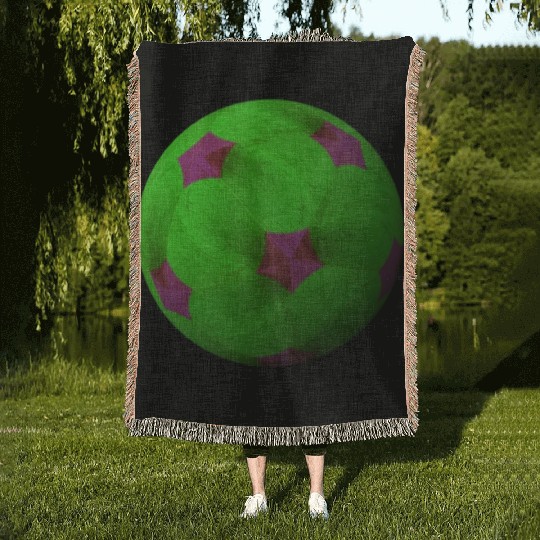 Neon Green 3D with Purple Connected Star Shapes Woven Blankets