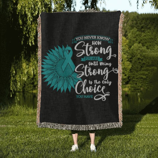 Cervical Cancer Awareness Month Teal Sunflower Woven Blankets