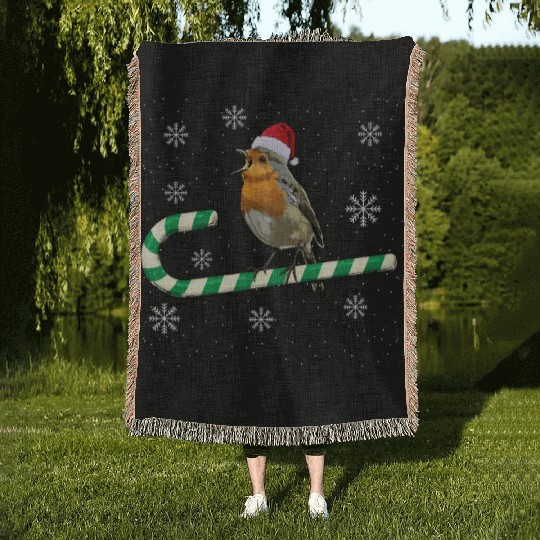 Robin Bird Watching Redbreast Birding Christmas Woven Blankets