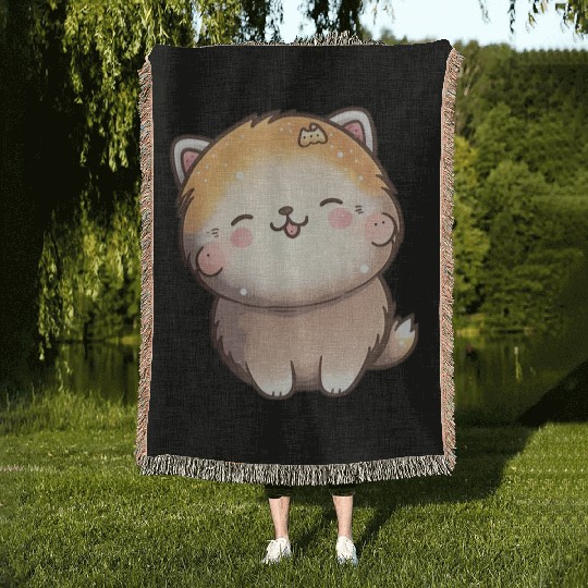 Tiny happy puppy smiling Woven Blankets