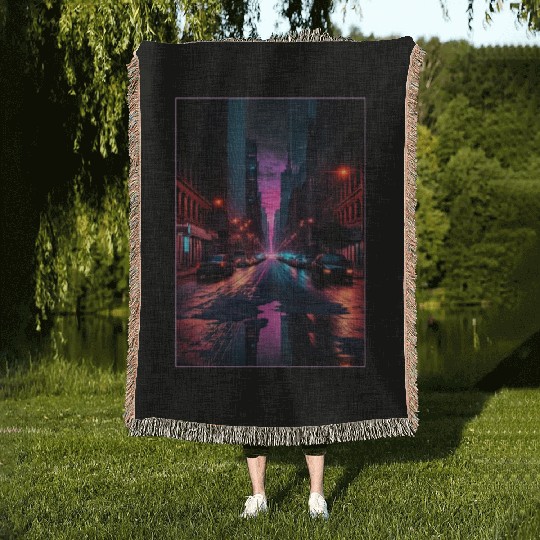 New York Vaporwave Aesthetic Retro Style Love NY Woven Blankets