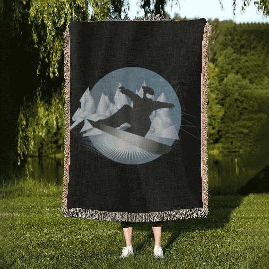 Snowboarding in the mountains for snowboarders Woven Blankets
