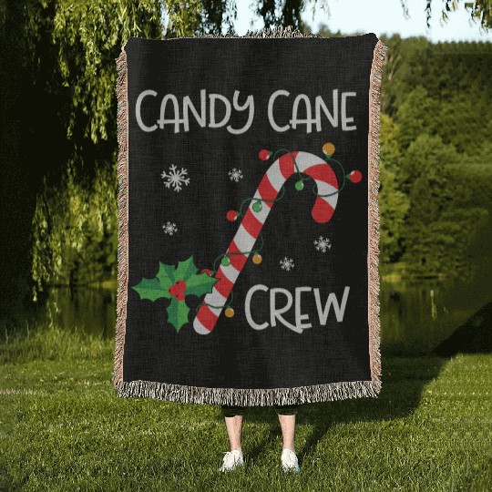 Candy cane crew/ merry christmas Woven Blankets