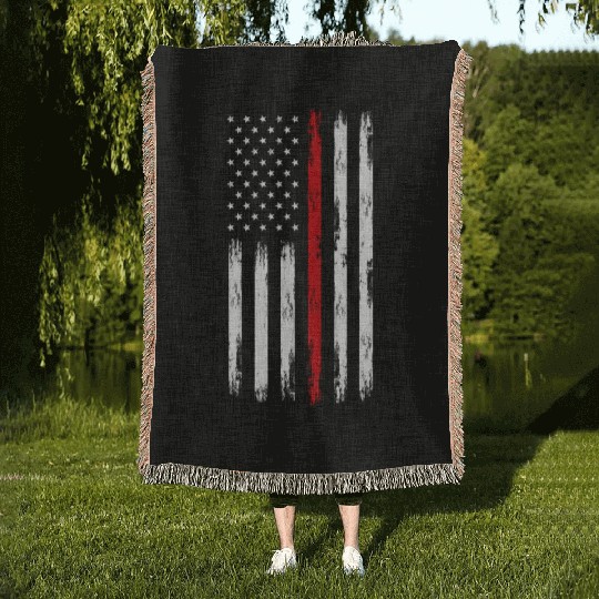 Thin Red Line Firefighter American Flag Woven Blankets